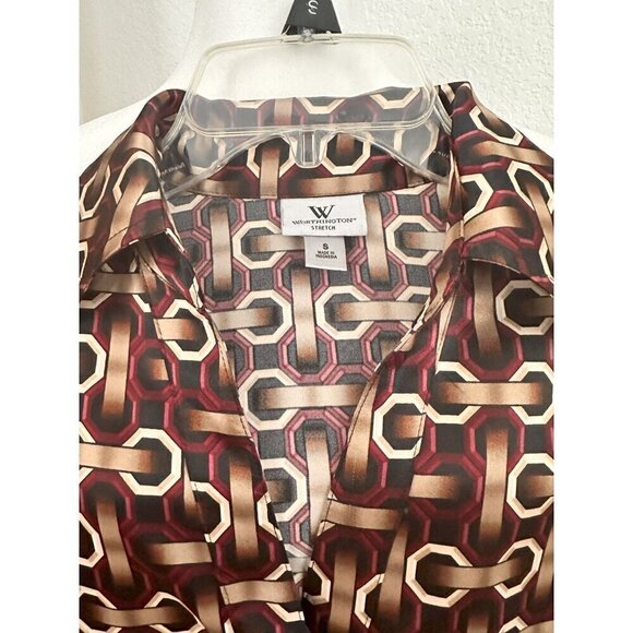 Worthington Stretch Women Office Button‎ Down Shirt. V-neck, collared. Sz. S Blk - Picture 4 of 13
